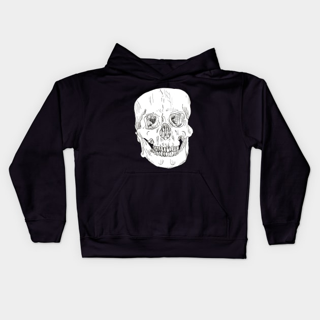 Skull Line Drawing Kids Hoodie by marianasantosart